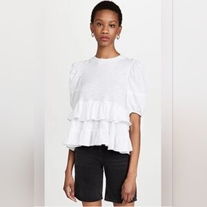 Cinq à Sept Trish Tiered Ruffle Mixed Media Cotton Top size S Crew Neck